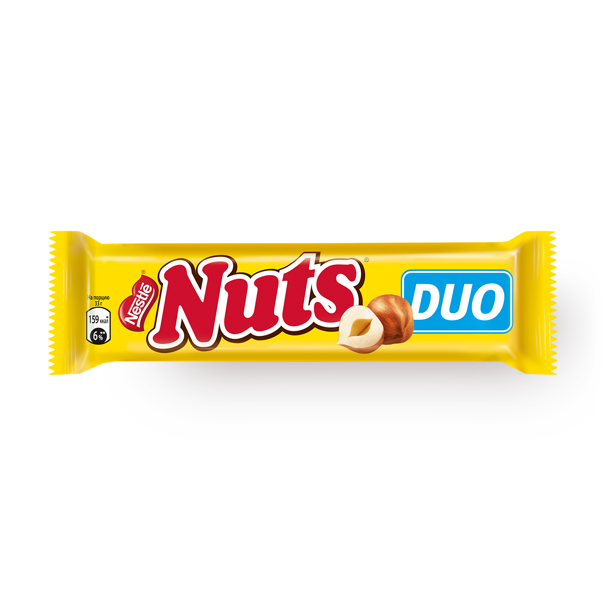 Батончик шоколадный Nuts "Duo" с фундуком в молочном шоколаде, 66 г