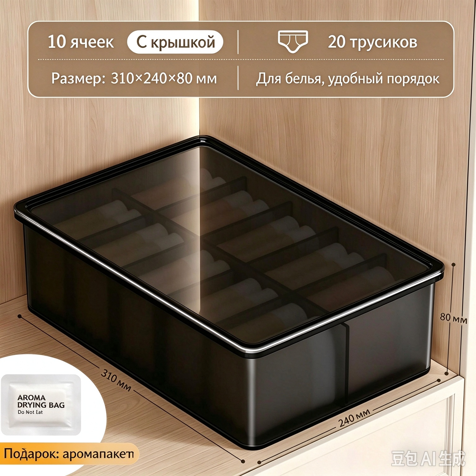 Пластиковый органайзер для белья с разделителями, коробка для хранения носков и нижнего белья