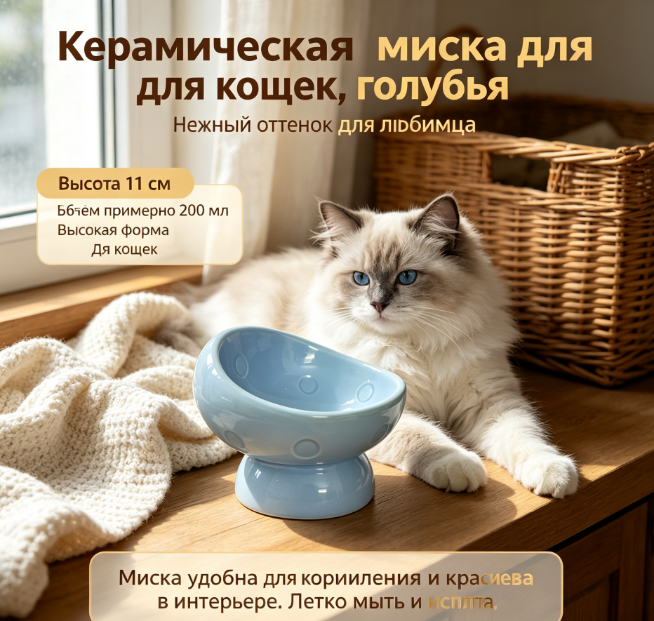 Керамическая миска для кошек в виде гриба, высокое основание, наклонная форма, защита шеи, предотвращение подбородка