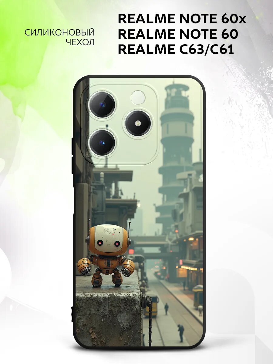 Чехол на Realme Note 60x/Note 60/C63/C61, Реалми Нот 60x/Нот 60/C63/C61 защита камеры, накладка с рисунком маленький робот
