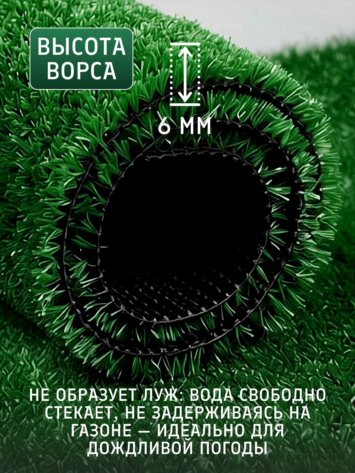 Искусственный газон ширина 80 см, длина 200 см / искусственная трава в рулоне 80см х 2м (высота ворса 6 мм) — фото 1