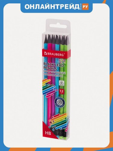 Изображение товара Набор карандашей Brauberg чернографитных "ULTRA COLOR" 12 шт, HB, с ластиком, пластиковые, 181710