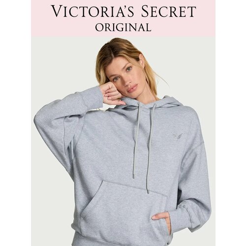 фото Худи спортивное victoria's secret iconic fleece relaxed hoodie, 1 шт., размер l, , серый