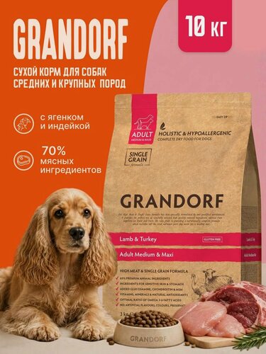 Изображение товара Сухой корм Grandorf Lamb & Turkey Medium&Maxi холистик для взрослых собак средних и крупных пород с ягненком и индейкой, 10 кг