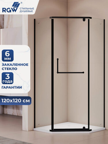 Изображение товара Душевой уголок 120*120*195 RGW PA-081 Чёрный / Прозрачное закаленное стекло 6мм. Без поддона. 35088122-14