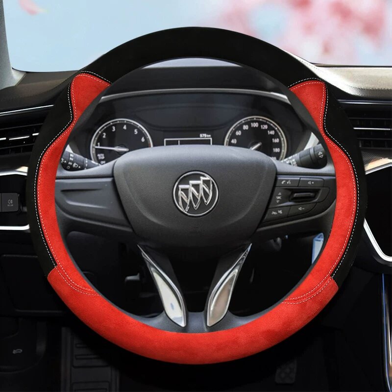 Универсальный чехол на рулевое колесо для Buick Velite 6, из замшевой ткани, черный и красный, круглая форма, 4 сезона