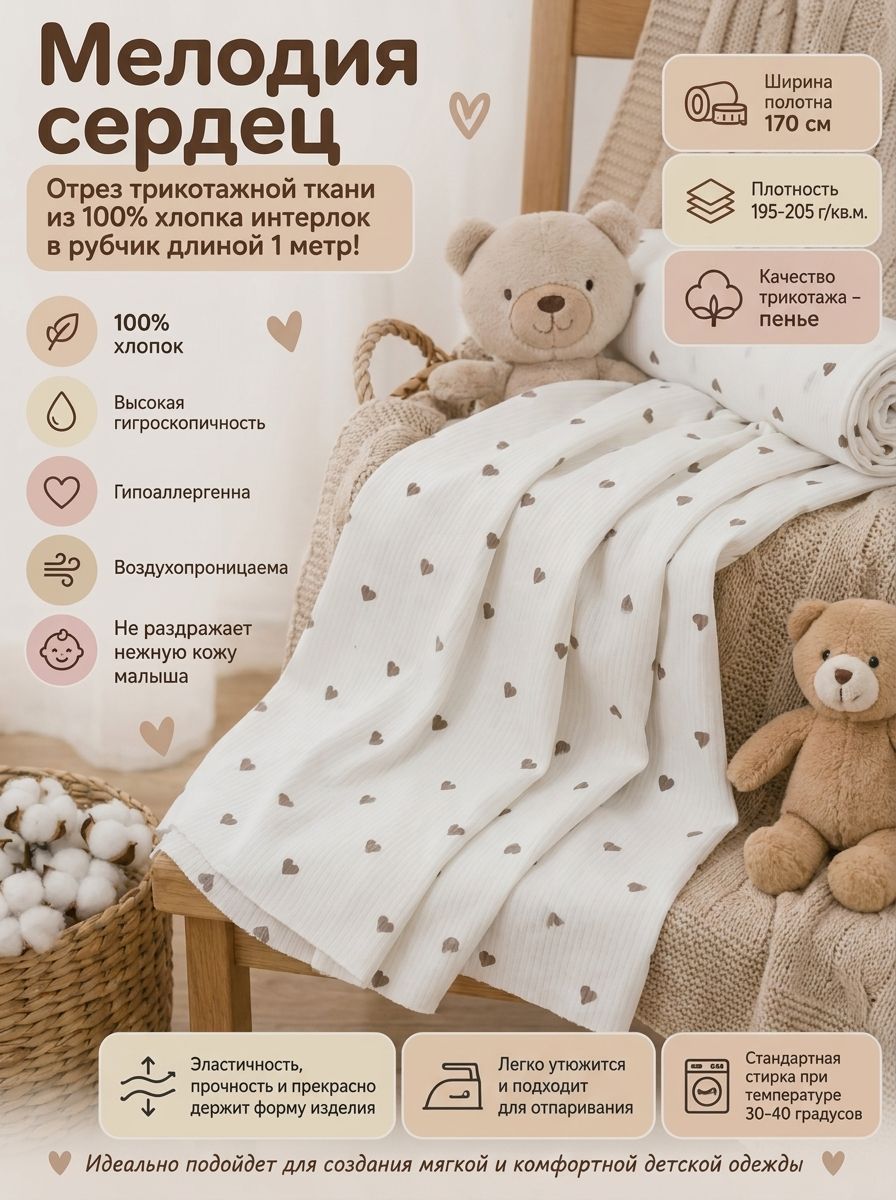 Ткань для шитья интерлок рубчик детский 1м