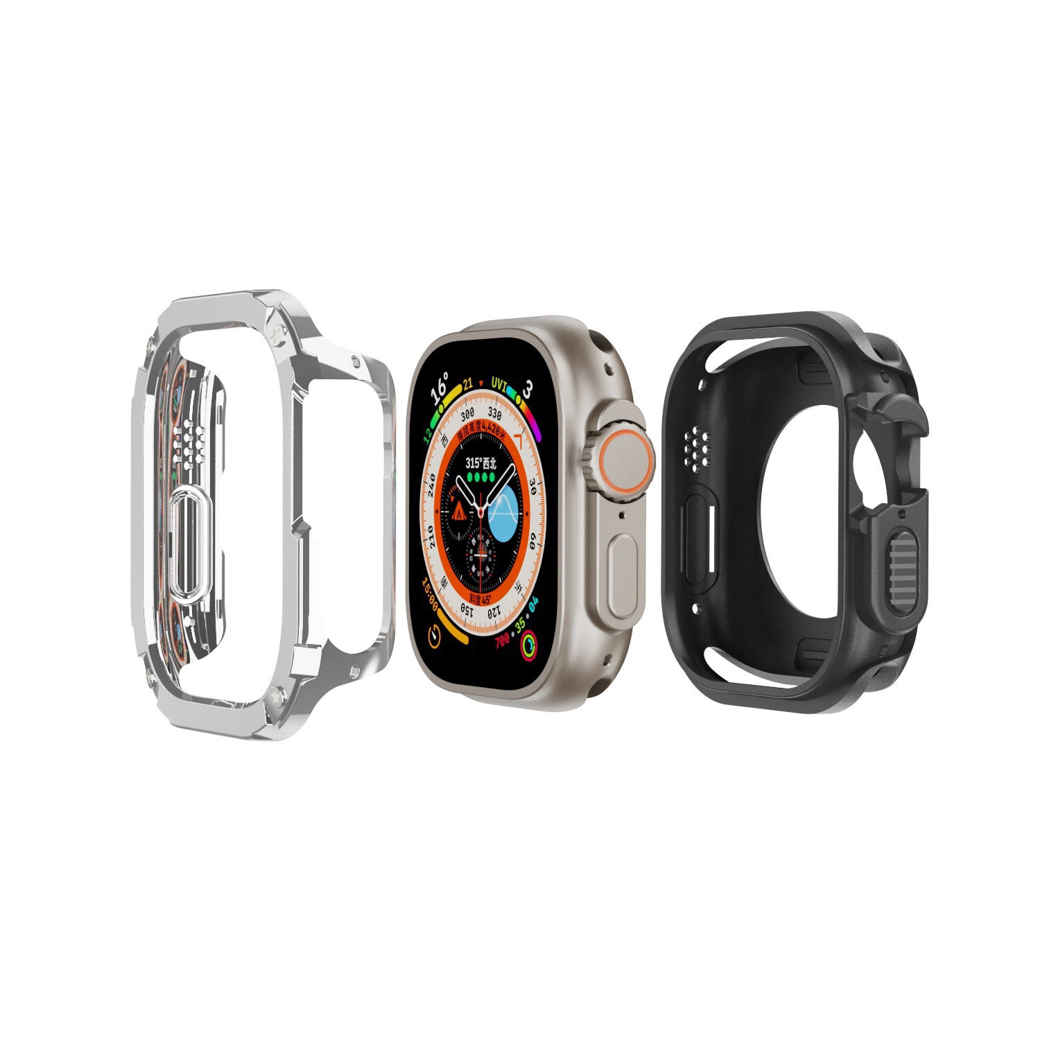 Чехол защитный ударопрочный для Apple Watch 7/8/9/10 Серии, серебряный, 46 мм