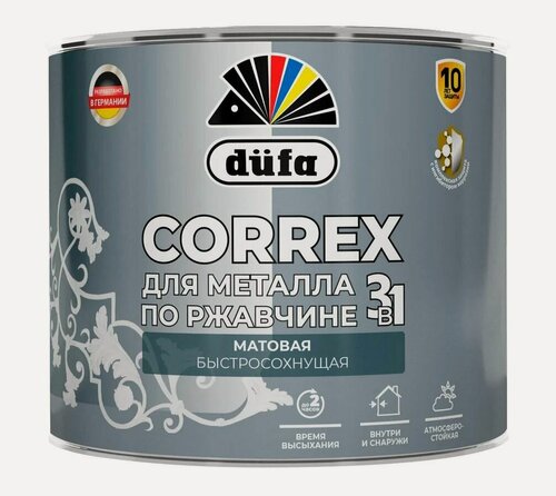 Изображение товара Грунт-эмаль по ржавчине матовая Dufa Correx 3 в 1 RAL-7004 серый 2 л