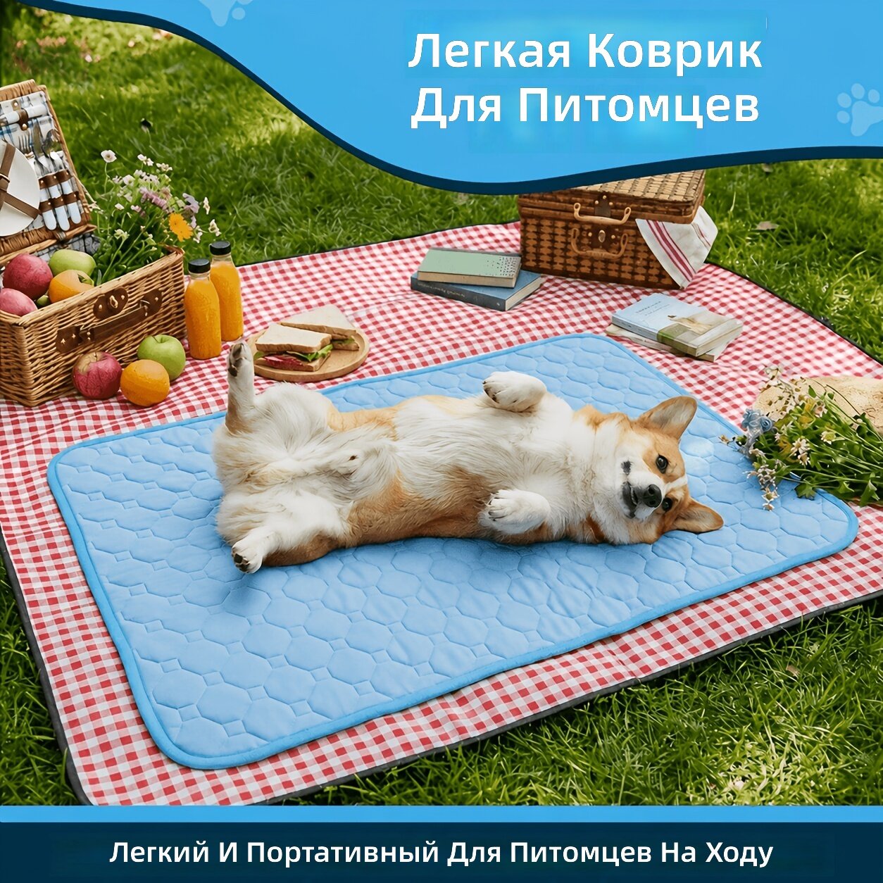 Охлаждающая подстилка-коврик для собак и кошек, полиэстер, дышащая впитывающая сетка, синяя, размер L