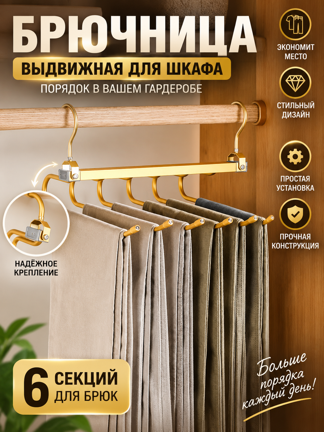 Брючница выдвижная для шкафа — выдвижная вешалка для брюк, органайзер для хранения в гардеробе и шкаф-купе дома