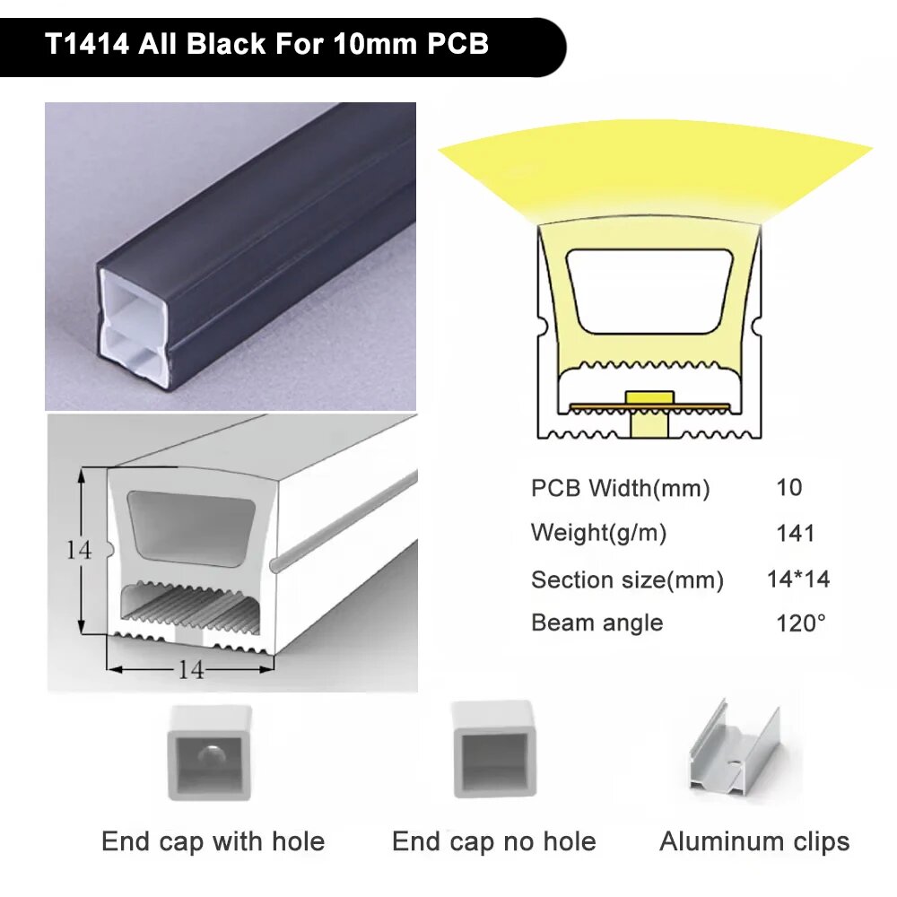 FUNZENXIN Силиконовая неоновая трубка LED черного цвета 1-5 м Черный, B1414 All Black, 5м