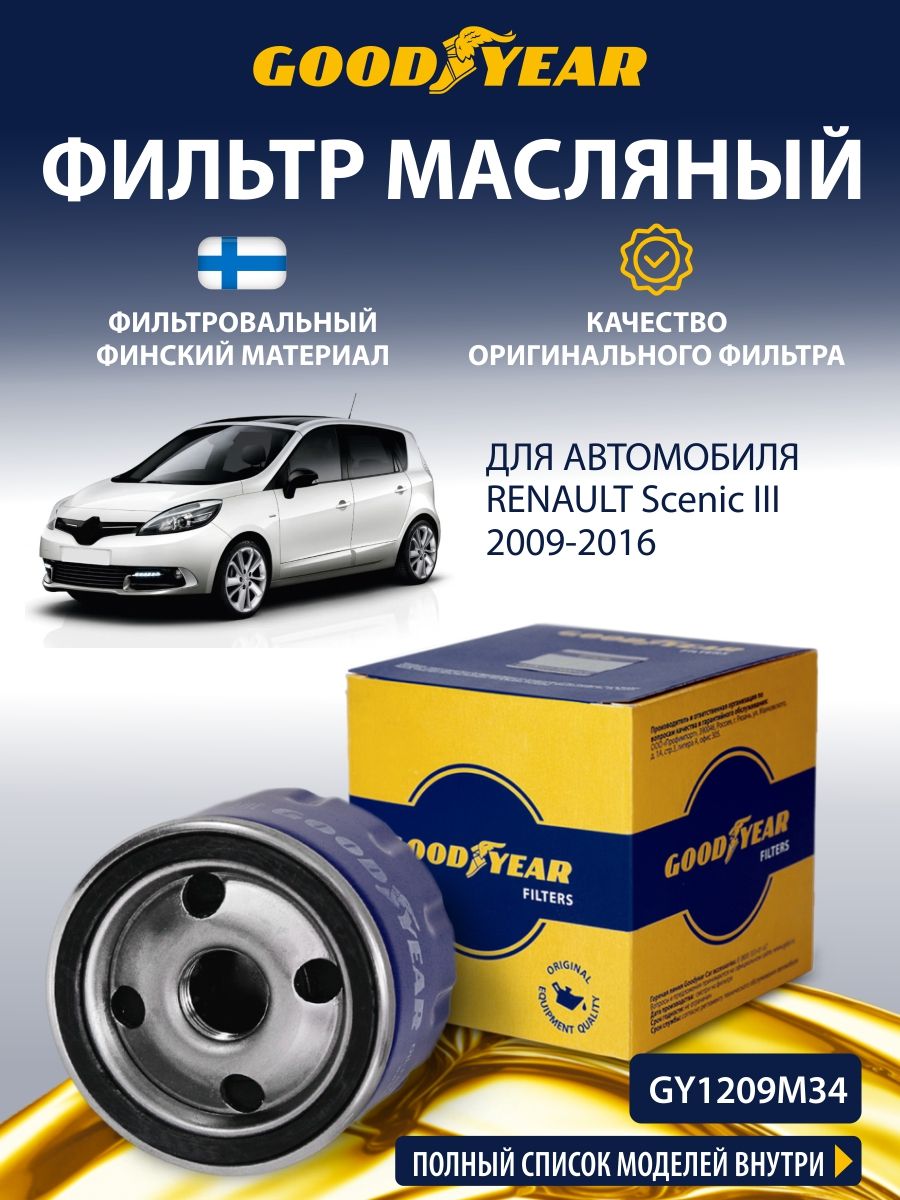 Фильтр масляный RENAULT Scenic 3 (Рено Сценик 3 1.6) 2009-2016