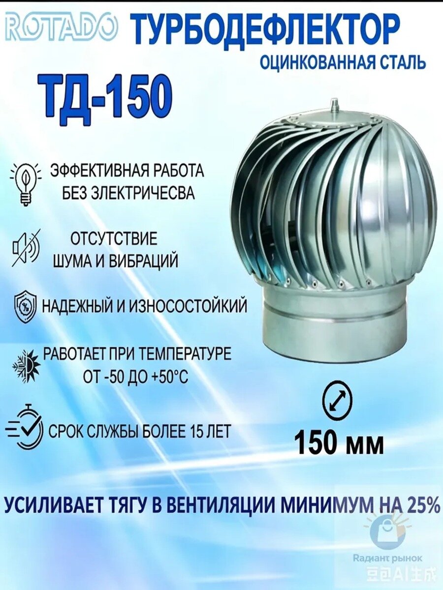 Турбодефлектор ротационный для вентиляции, диаметр 150 мм, оцинкованная сталь