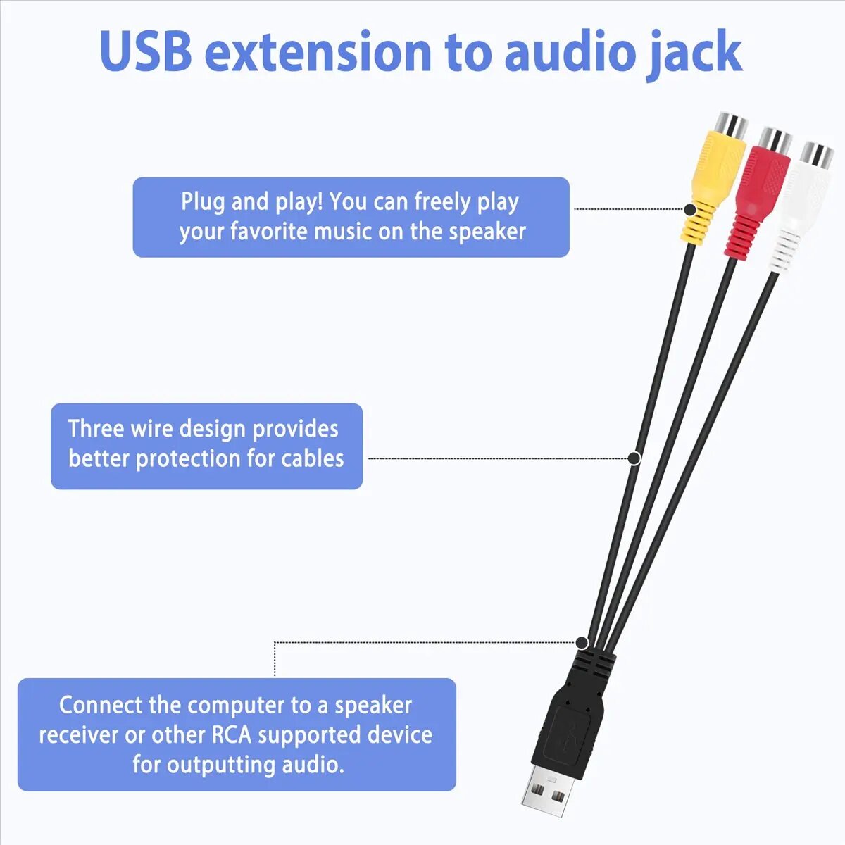 Кабель-адаптер DTC6 USB на 3RCA: USB-разъем (женский) на 3 RCA (RGB) видеокабель-конвертер для ТВ, ПК, DVR