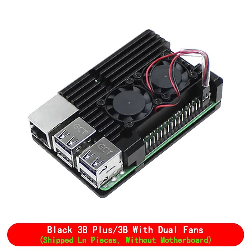 Алюминиевый корпус для Raspberry Pi 4 3 Model B 3B Plus с двойным охлаждающим вентилятором, металлический корпус для модели RPI Raspberry Pi 4 3