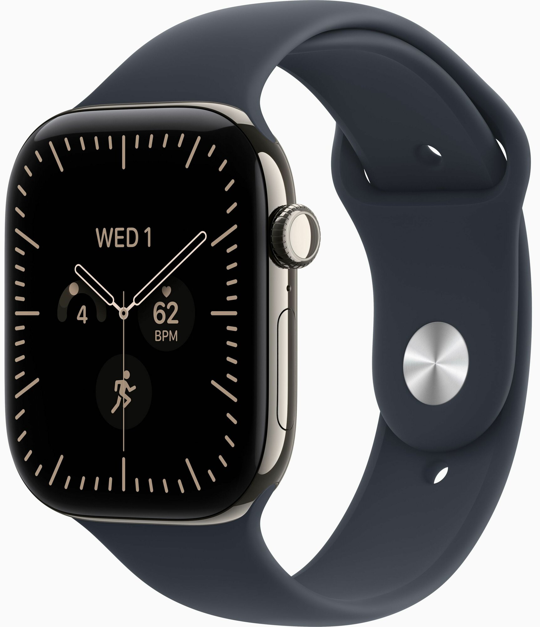 Умные часы Apple Watch Series 12, 46 мм, GPS, Natural Titanium Navy Blue Sport Band, S/M