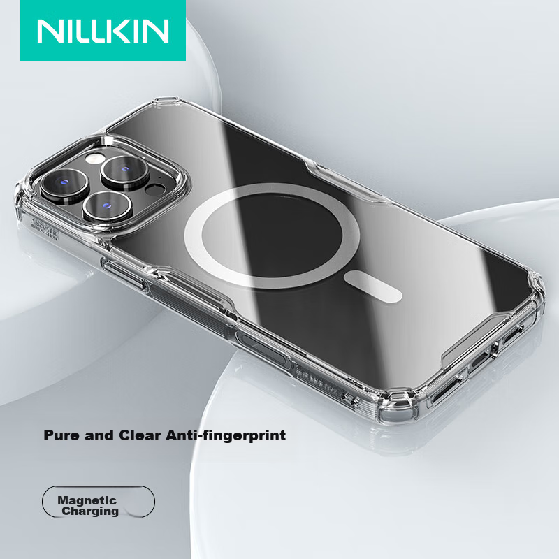 NILLKIN Магнитный чехол для iPhone 16 Pro Прозрачный полный покрытие противоударный ультратонкий защитный чехол простой