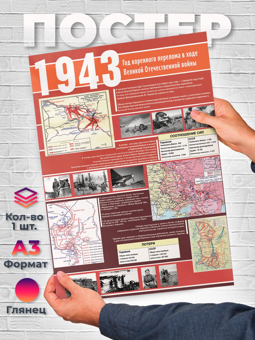 Постер "А3 - Великая Отечественная война 1943 год", 42 см х 29.7 см