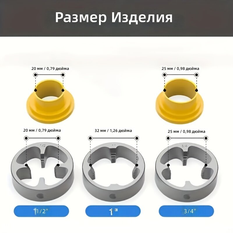 Набор для нарезки резьбы на ПВХ трубах 1/2", 3/4", 1", 5 шт, совместим с электродрелью
