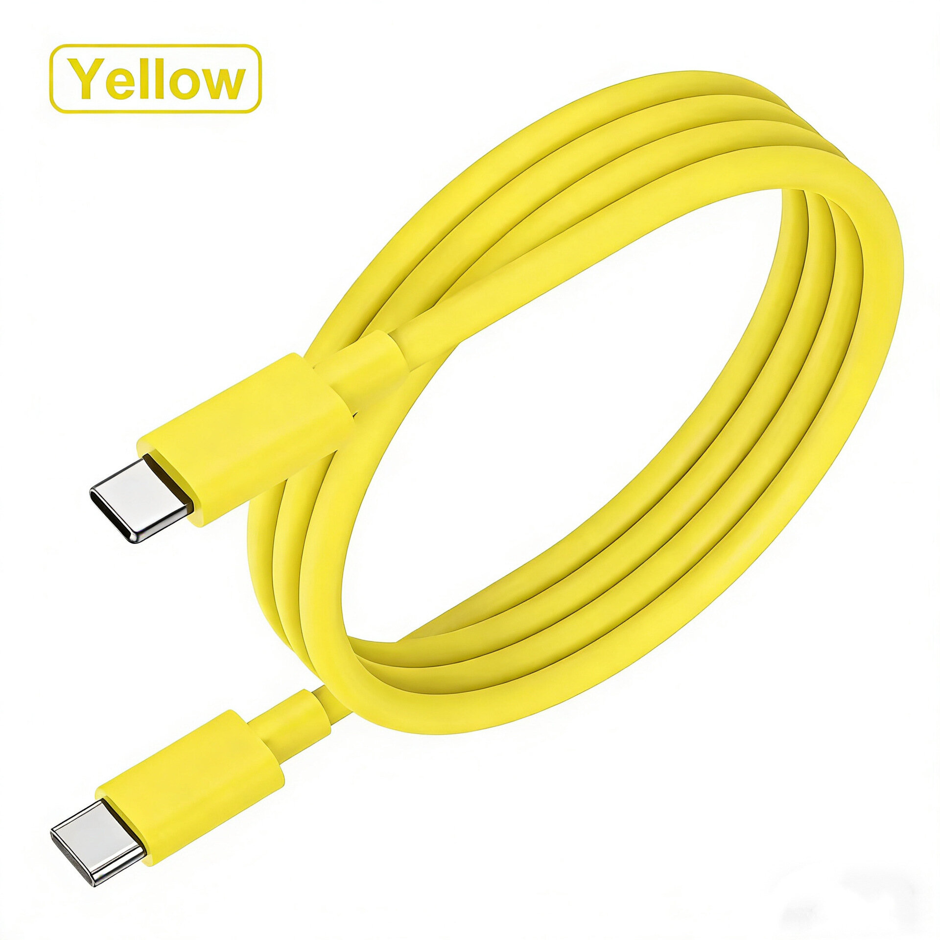 60W USB-кабель Type-C на Type-C, 1.8м, TPE, пастельные цвета, совместим с iPhone 17 Huawei Xiaomi, желтый