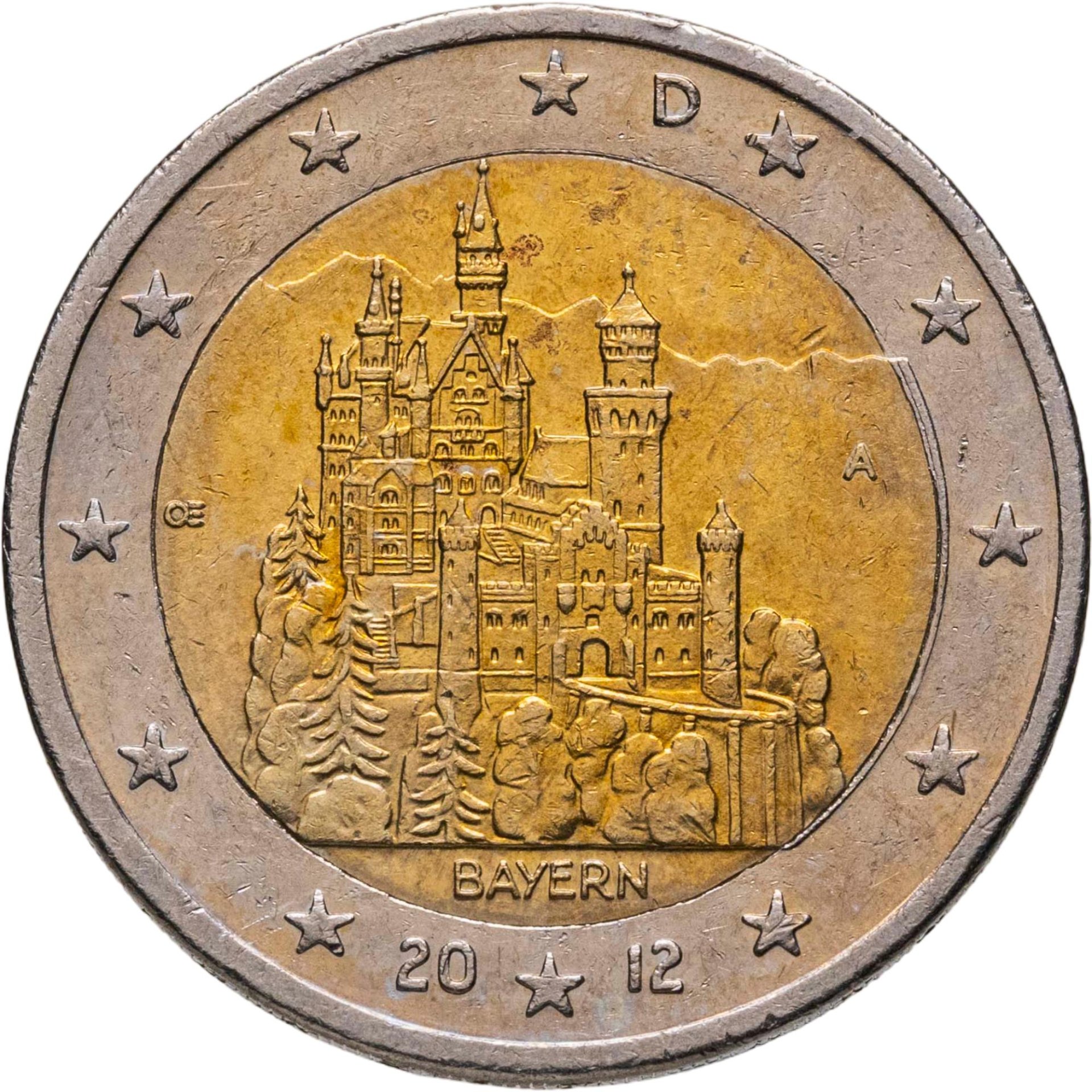Германия 2 евро 2012 D "Федеральные земли Германии: Бавария", Биметалл, в сохранности XF