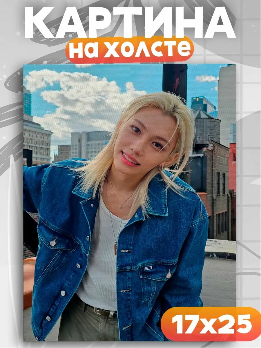 Картина на стену Феликс Stray kids кпоп, на подрамнике, 1шт, 25х17 размер.