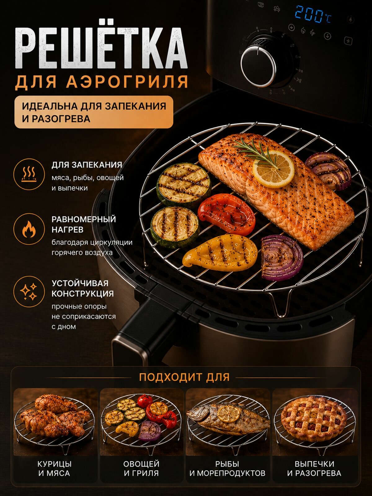 Набор Шампурница с 5 шампурами и Решетка для аэрогриля — фото 1