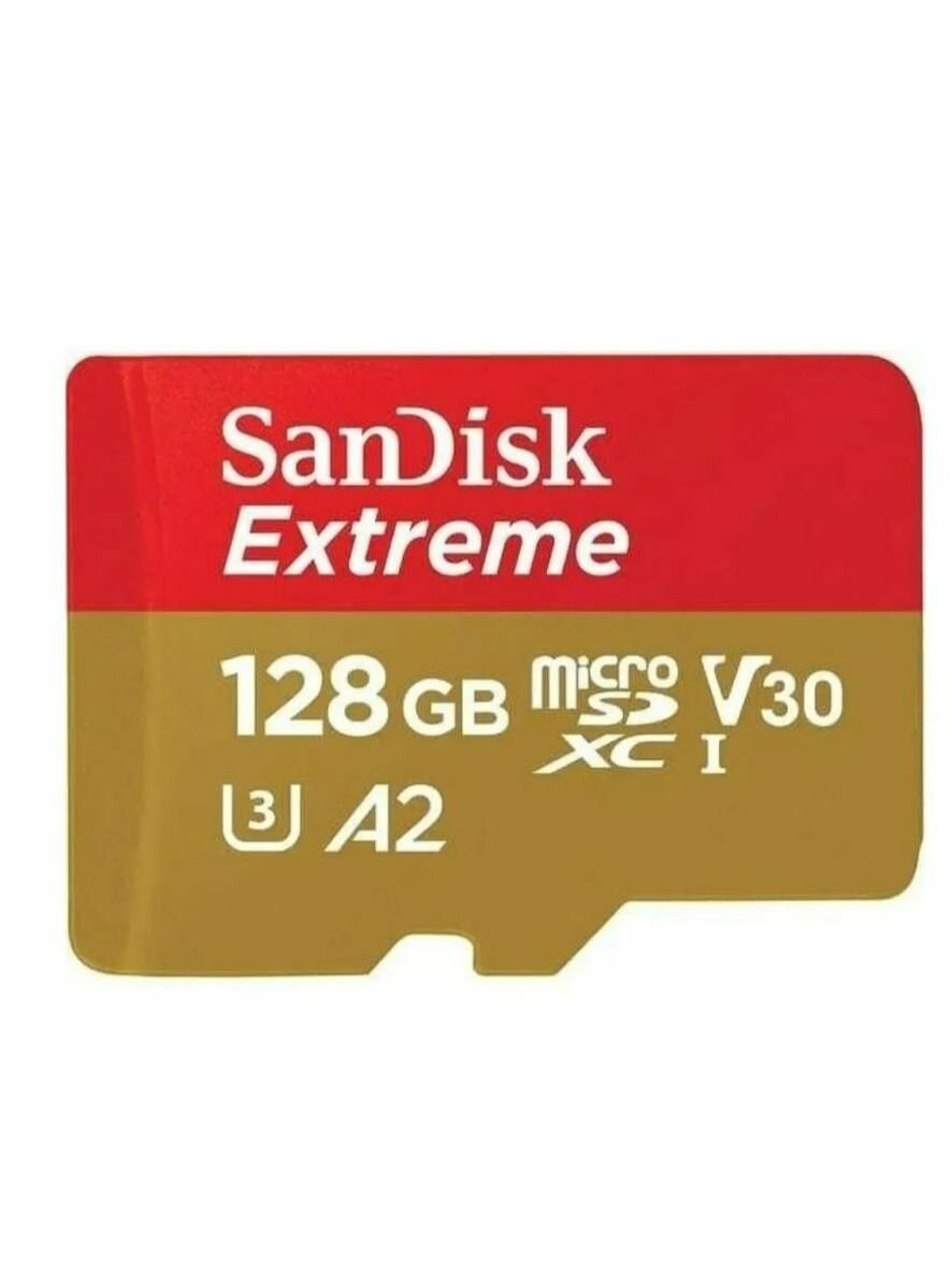 Карта памяти microSDXC 128 ГБ SanDisk Extreme, UHS-I U3 V30 A2 Class 10, чтение до 190 МБ/с, запись до 90 МБ/с, для экшн-камеры, дрона и GoPro (SDSQXAA-128G-GN6MN)