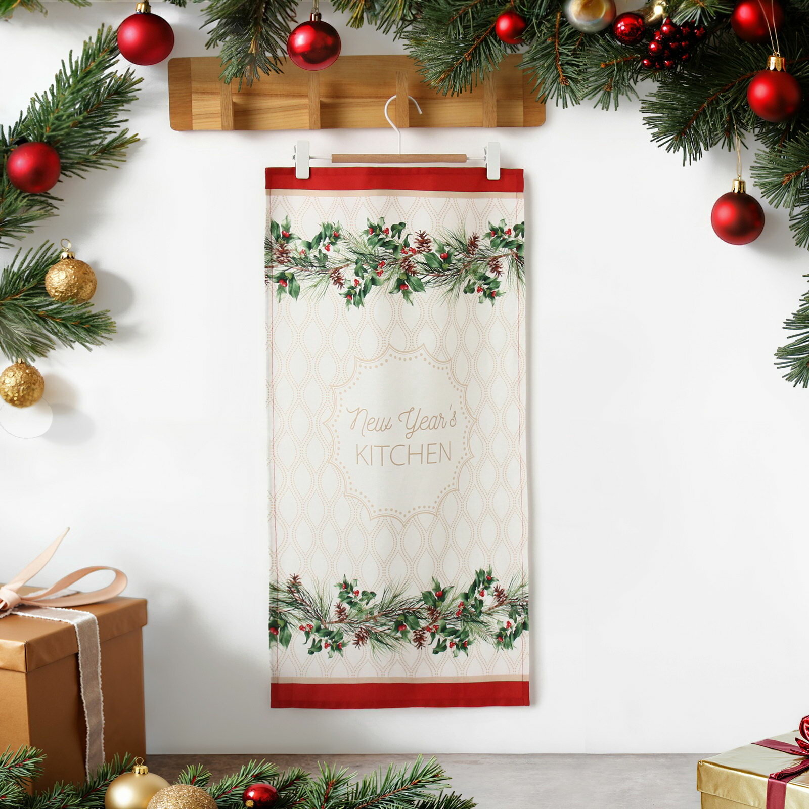 Полотенце кухонное новогоднее Christmas wreath, 40x73 см, 100% хлопок, саржа 190 г/?2