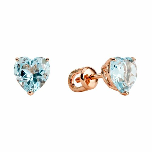 фото Серьги пусеты 585gold, красное золото, 585 проба, топаз, , голубой