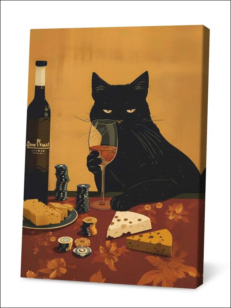 Картина на холсте "Кот с вином" 30x40 см, 1