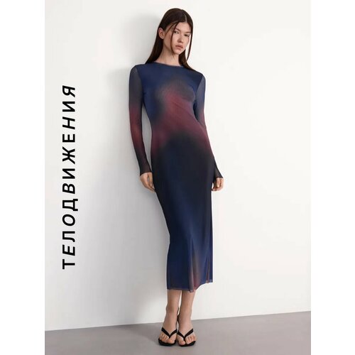 фото Платье телодвижения миди на выпускной легкое длинное сетка, размер s, розовый