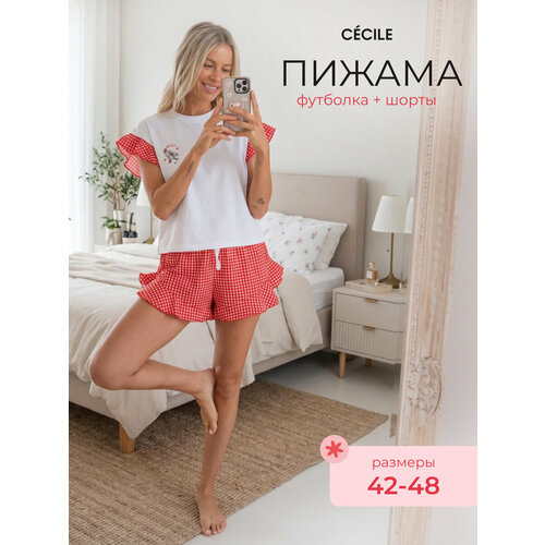 фото Пижама cecile с футболкой и шортами, размер 42, белый-красный