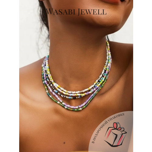 фото Бусы wasabi jewell, бисер, длина 35 см, зеленый, белый, фиолетовый
