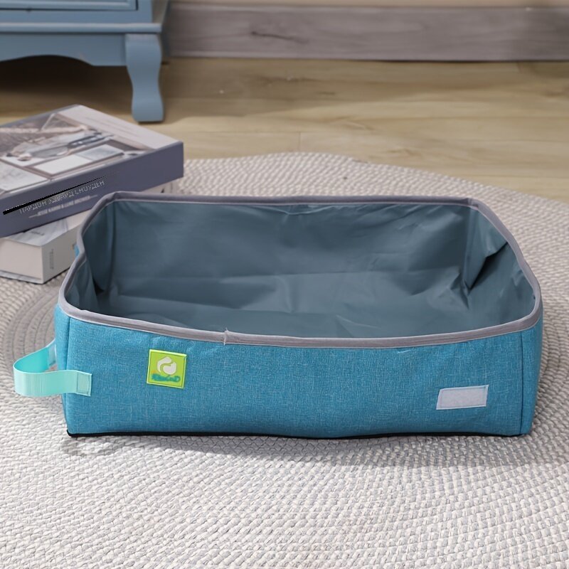 Портативный складной кошачий лоток прямоугольной формы из водонепроницаемой ткани оксфорд для путешествий, размер L, синий