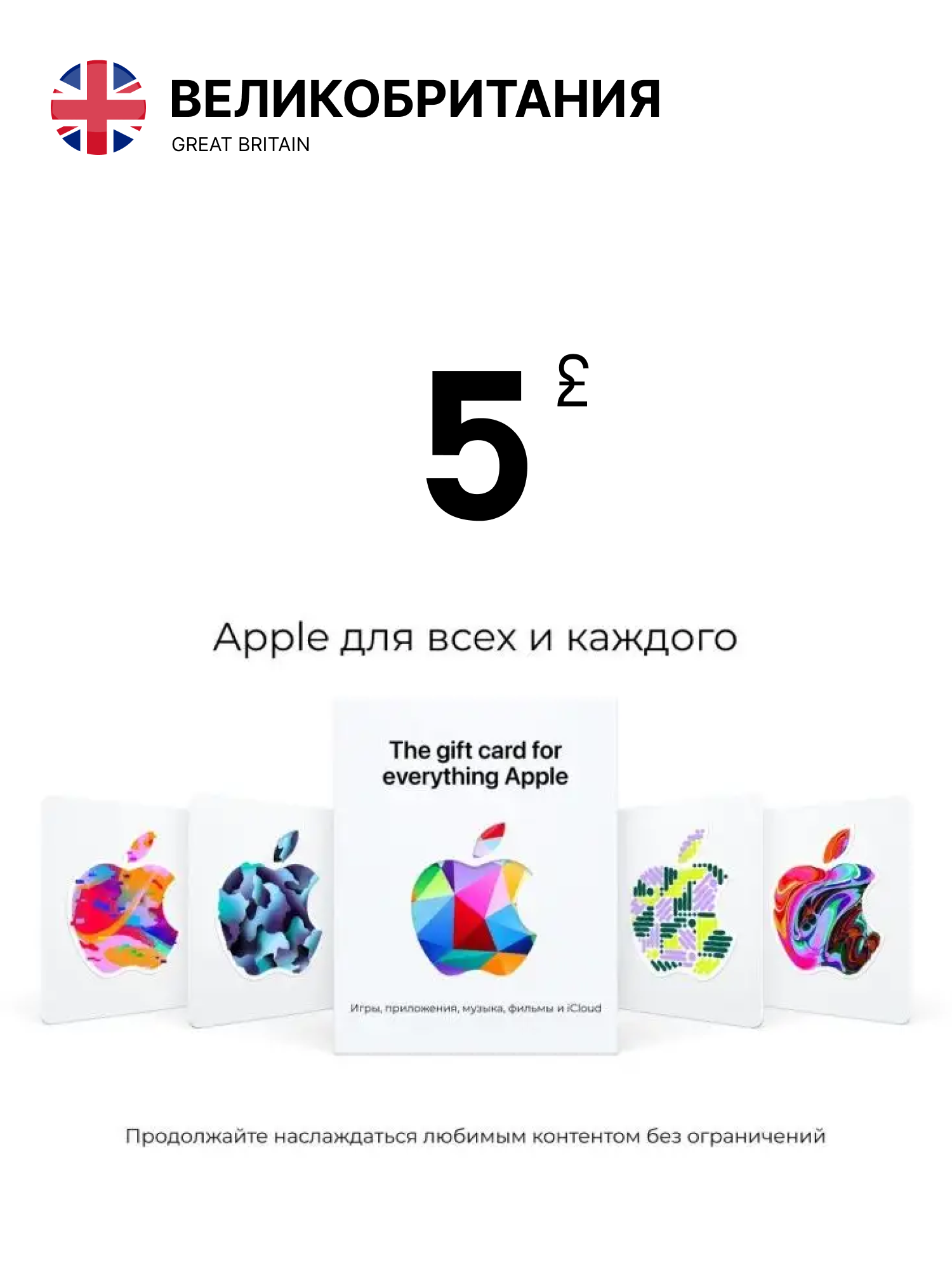 Подарочная карта Apple Itunes 5 Фунтов GBP (Великобритания) Цифровой код активации/пополнение счета, AppStore Gift Card UK
