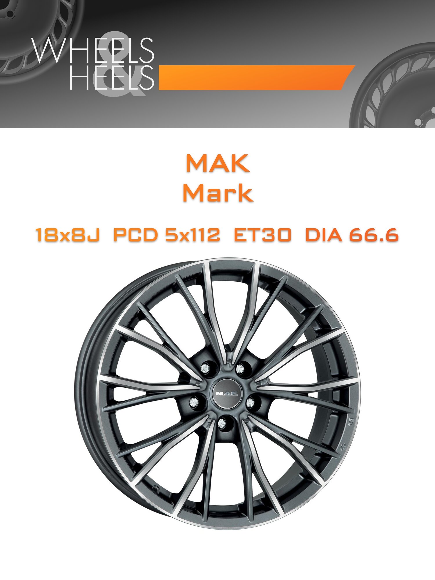 Диск автомобильный литой MAK Mark 18x8 5x112 et30 dia66.6 Серый с полированной лицевой частью