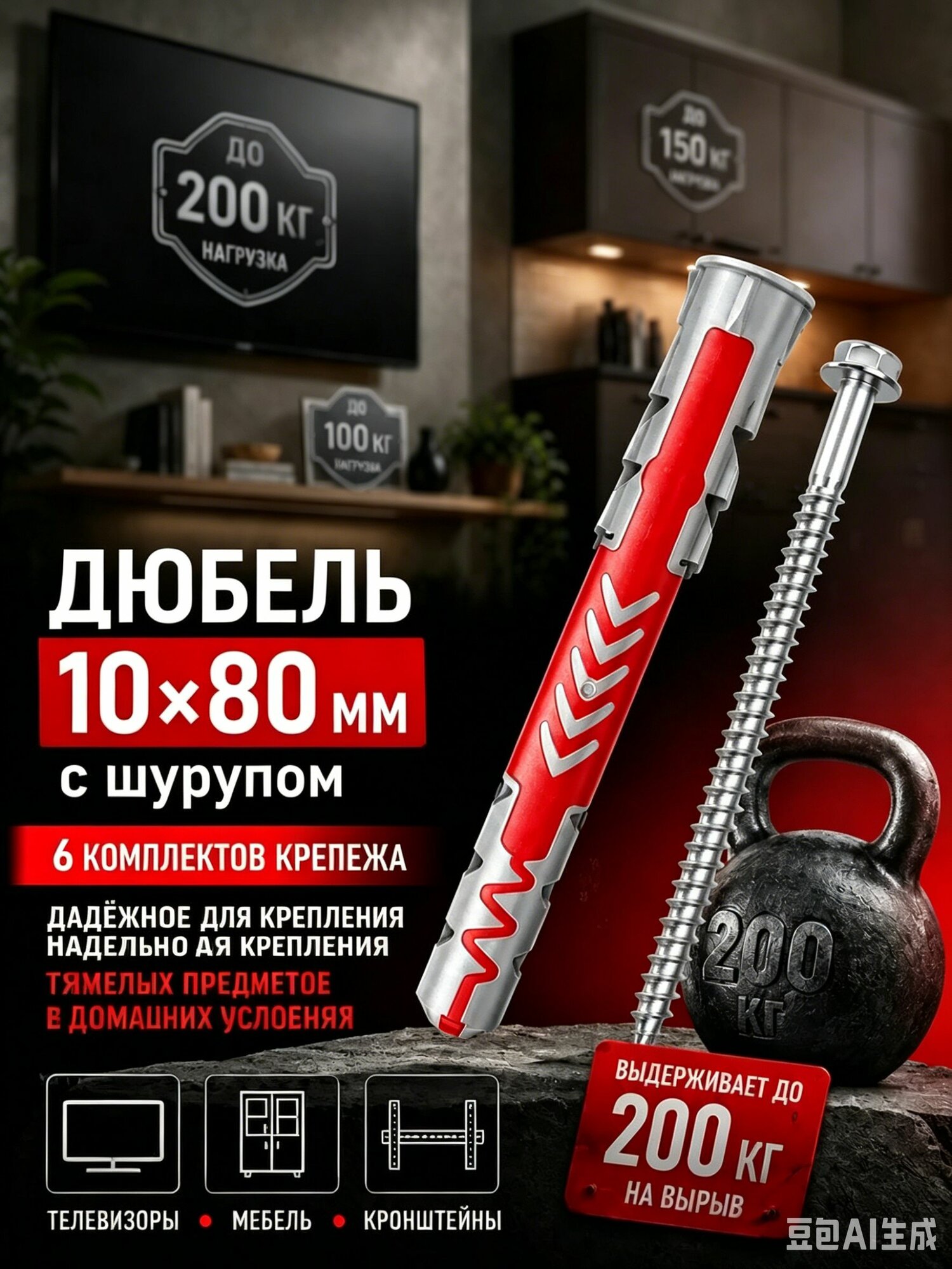 Дюбель 10 мм x 80 мм 10 шт.