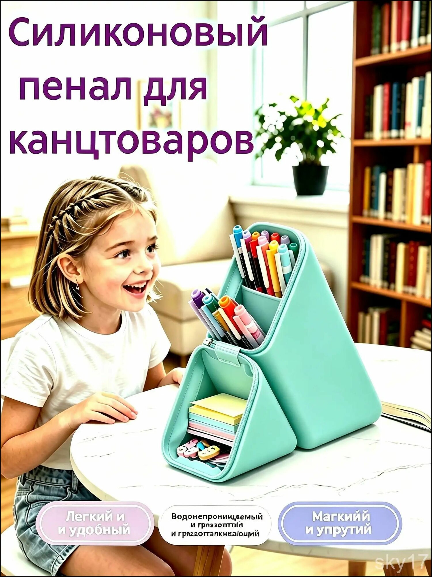 Универсальный силиконовый пенал ромбовидной формы на молнии для канцтоваров и кистей, удобно на столе и в дороге, практичный и стильный аксессуар для учёбы и макияжа.
