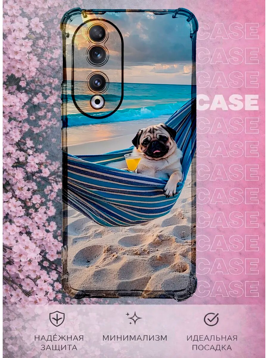 Чехол на Honor 90 5G с принтом Мопс на море