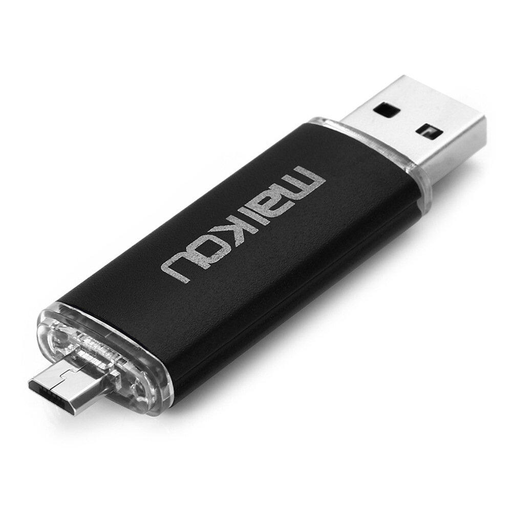 Популярный флеш-накопитель USB 2.0 OTG с двойным коннектором, черный, 16 ГБ.