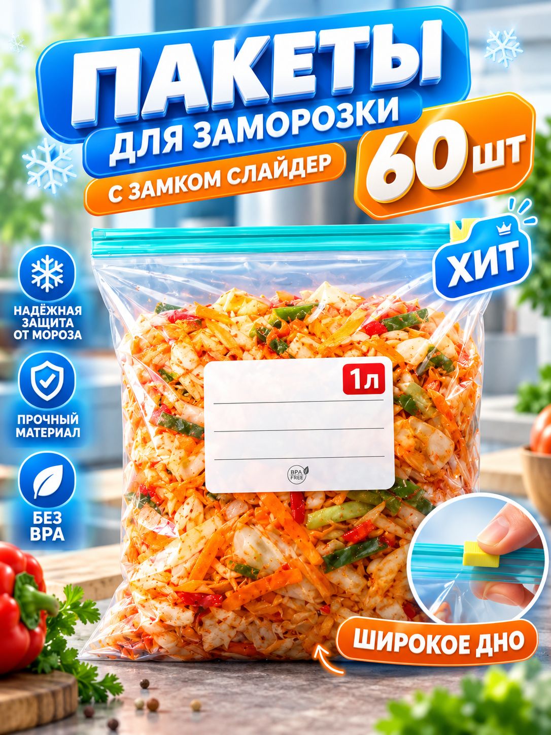 Пакет для продуктов 22x15 см, 60 шт