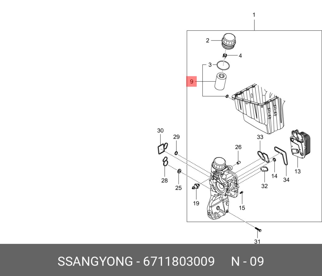Фильтр Масляный Ssang Yong Actyon/Rexton/Korando (D20Dtf/D20Dtr) (SSANGYONG 6711803009)