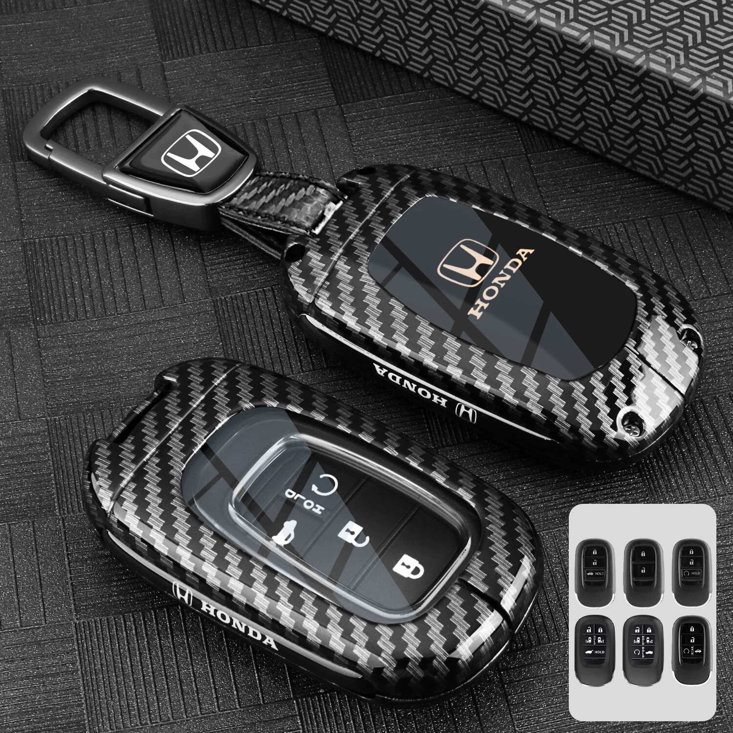 Карбоновая черная сумка для ключей Honda N-стиль с металлическим кольцом для CR-V, Civic, Accord, HR-V, Fit и других