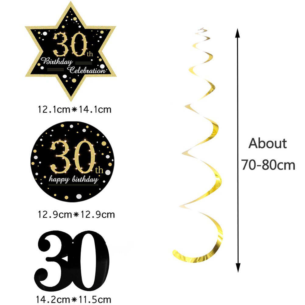 Набор Винтовых Украшений Для Декора Праздника 30th Birthday Swirls Set 1 Размер Ассорти Цвета