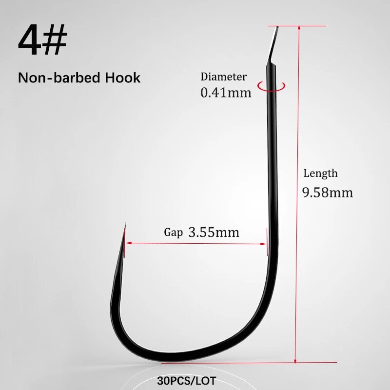 EARTHCORE Рыболовные крючки из высокоуглеродистой стали 30 шт Черный, Non-barbed hook 4