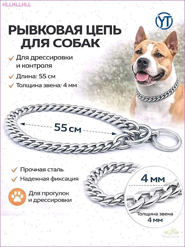 Цепь рывковая с плоским звеном 55 см Ошейник для собак средних и крупных пород для прогулки дрессировки