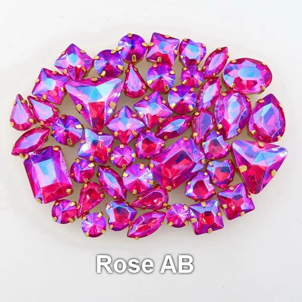 Стразы стеклянные с золотым креплением SNCRYSTAL, 50 шт, 11 форм, микс цветов AB A13 Rose AB