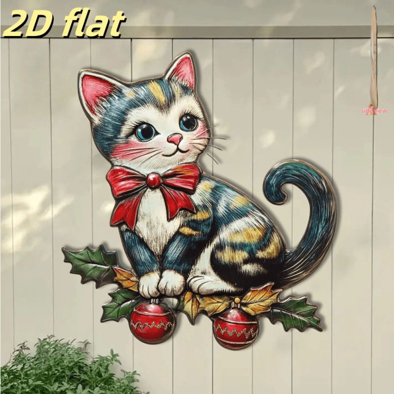 2D Flat. 1 шт. Кованый кот на стену. Для сада, двора, гостиной, спальни. Декор к Рождеству, Хэллоуину, праздникам. Кантри-стиль.